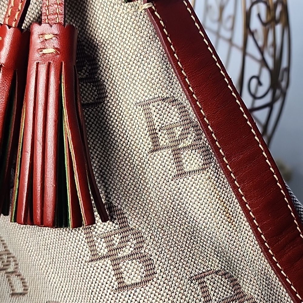 Dooney & Bourke Initial Shoulder Bag Red Accent Gold Tone Hardware Detail